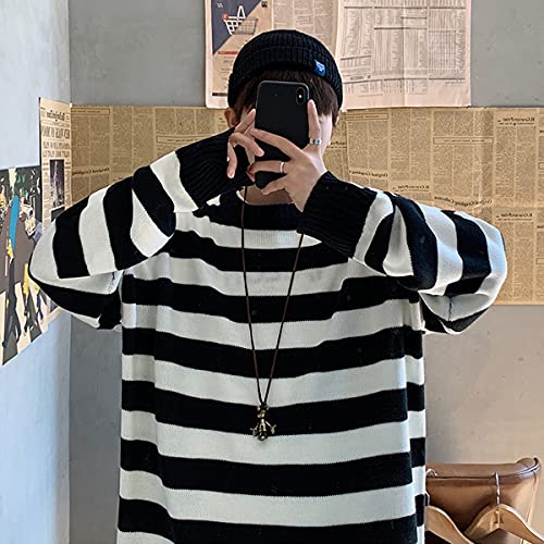 Men Casual Long Sleeve Striped Sweaters Oversized Knit Pullover Autumn Winter Fashion Sweater Jumpers Tops4