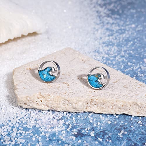 Lauren-Spencer Turquoise Wave Stud Earrings For Women Beach Earrings Turquoise Dainty Cute Ocean Wave Earrings Studs For Women Teen Girls Summer Surfer Earrings Beach Jewelry Gift (Wave Stud Earrings-Blue Turquoise) #TOP1
