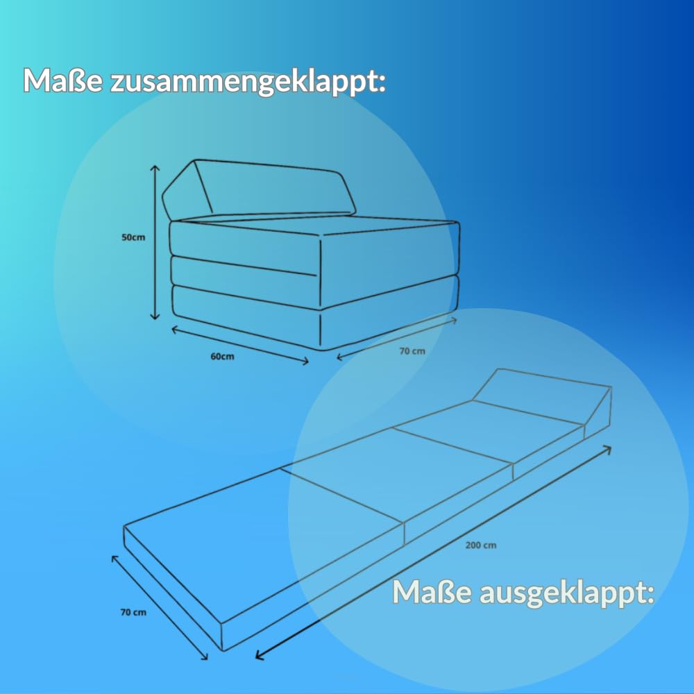 FORTISLINE - Klappmatratze 200x70x10cm mit Kopfteil & Kissen – Gästebett ausklappbar für Kinderzimmer & Camping Matratze Schaumstoff – Faltmatratze tragbar – Faltbare Matratze aus Cord – Beige