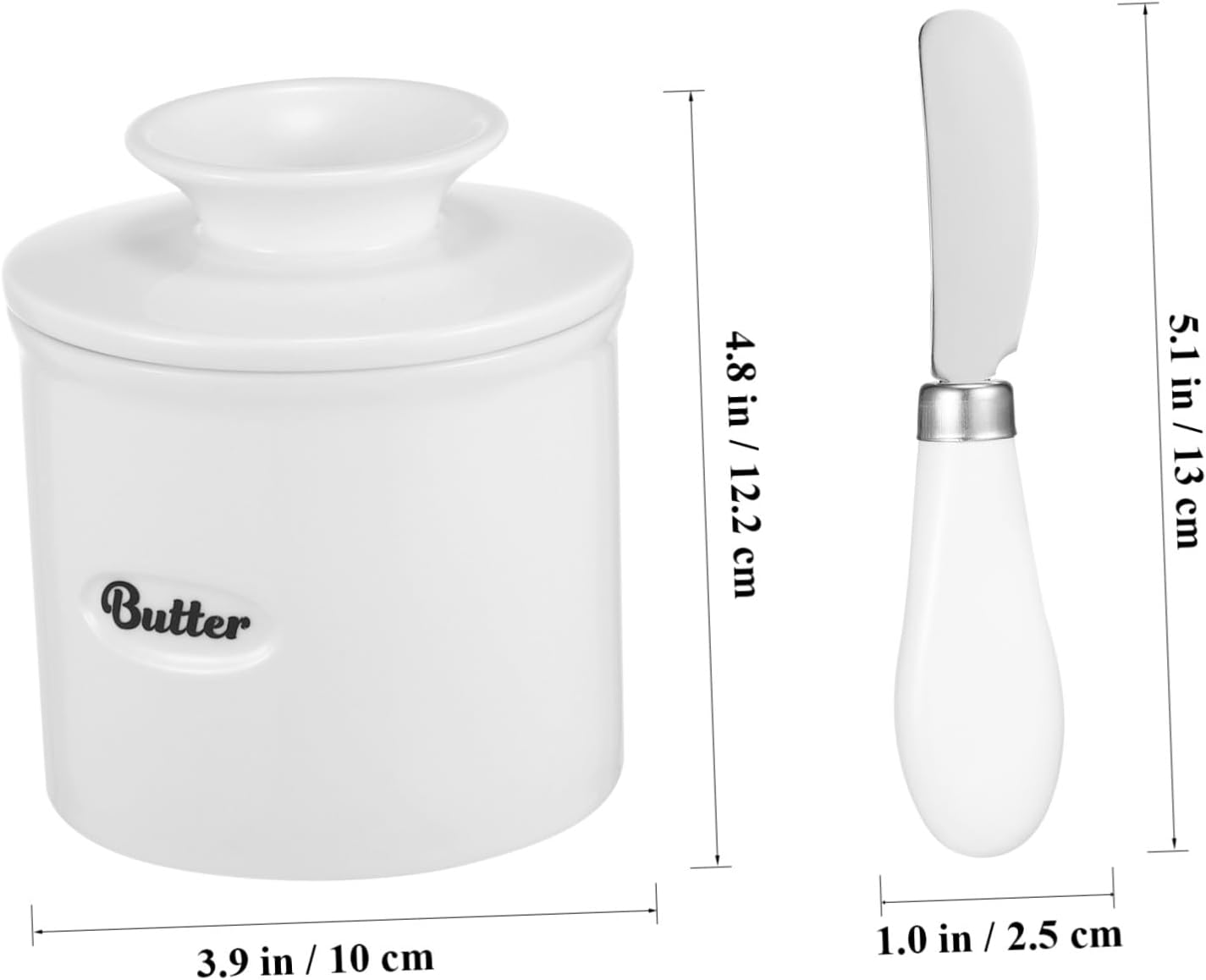 Stainless Steel Butter Knife Included White Ceramic Butter Keeper Easy to Clean Non-slip Large Capacity Kitchen Essential