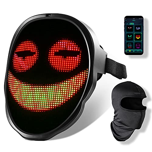 LED Mask Halloween Cosplay Mask - Light Up DIY Face Transforming Mask with Bluetooth App Controlled for Adults Kids (Battery)