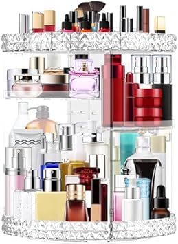 CandleWo 360 Rotating Makeup Organizer Large Capacity Cosmetics Organizer Beauty Organizer Clear Cosmetic Storage Display Cas