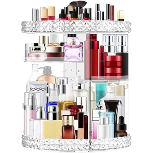 360 Rotating Makeup Organizer Large Capacity Cosmetics Organizer Beauty Organizer Clear Cosmetic Storage Display Case with 8 Layers and Detachable Shelves for Bedroom Dresser