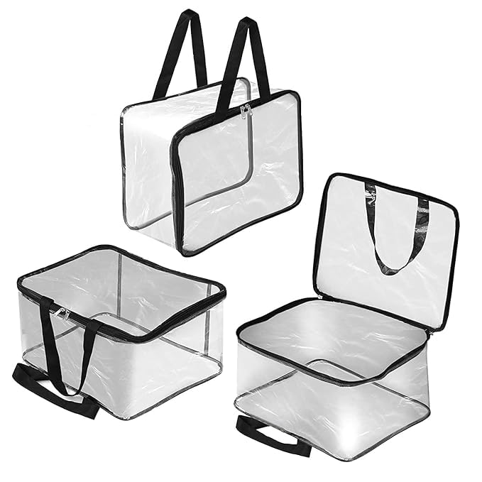 Image of Multipurpose Transparent Storage Bag for Clothes PVC Packing Organizer For Sarees Clothes - 40x32x22 CM (Pack of 3)