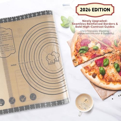 Image of Baking Mat, 26 inch x 16 inch Large Silicone Non-slip Baking Pastry Mat with Measurement, Non Stick Silicone Mats for Kitchen Counter, Fondant Mat, Counter Mat, Dough Rolling Mat, Oven Liner, Pie Crust Mat