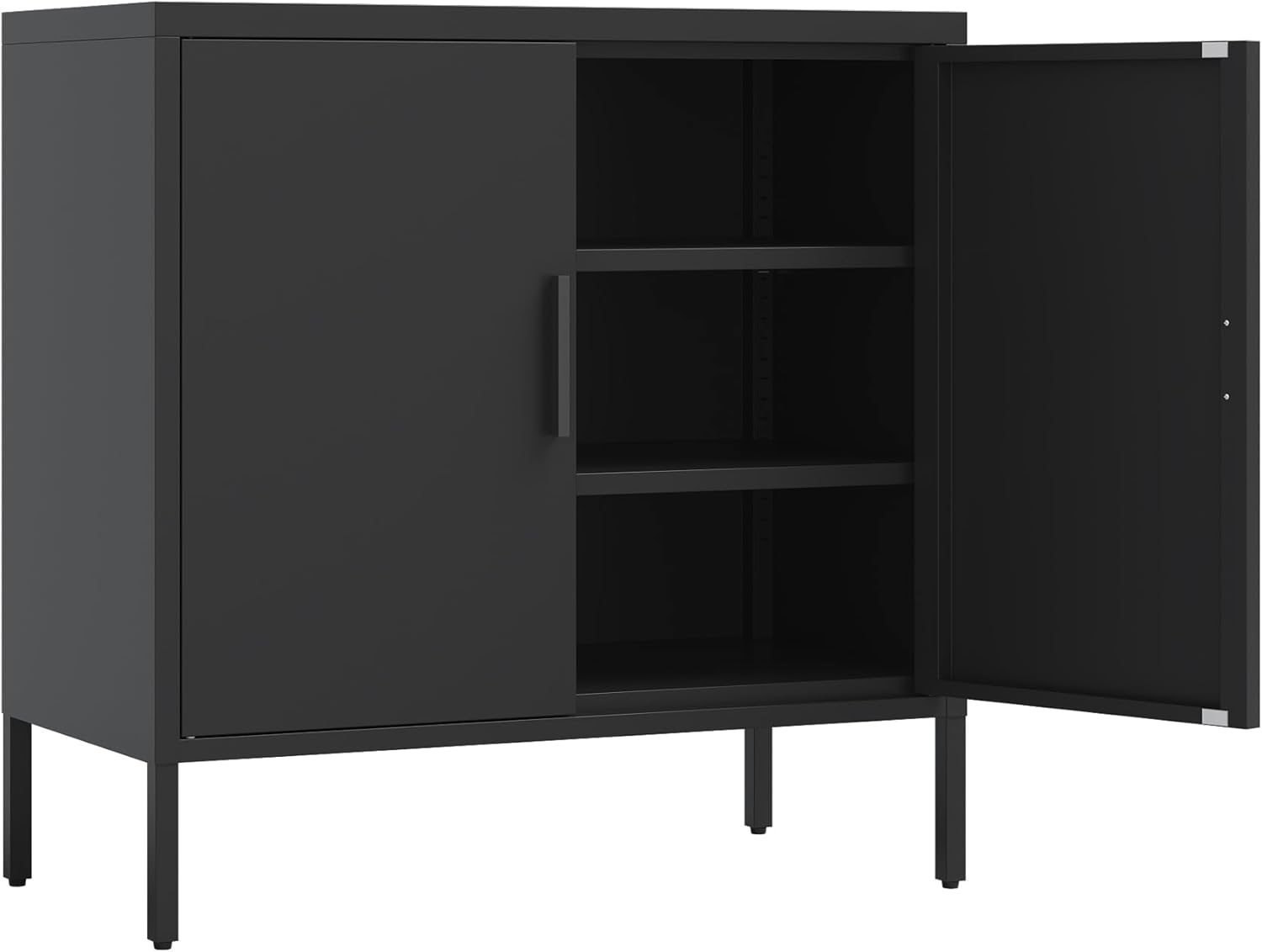 VFJ NO Lock, Metal Storage Cabinet with 2 Doors & 2 Adjustable Shelves for Home, Office, School, Gym (Black + Steel)