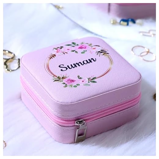 P Arts Gifts Personalised Jewellery Organiser Box|Earring|Necklace Storage Case|gift for Sister|Girlfriend|Wife|Mother|Anniversary|Mothers day 4x4 INCH(Pink),Faux Leather