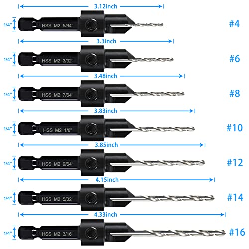 DKIBBITH 7-Piece Countersink Drill Bit Set