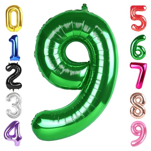 Image of 40 Inch Green Number 9 Balloon Birthday Party Decorations for Men & Women | 40 Inch Green inflatable foil number balloons, large birthday decorations for 9th birthday