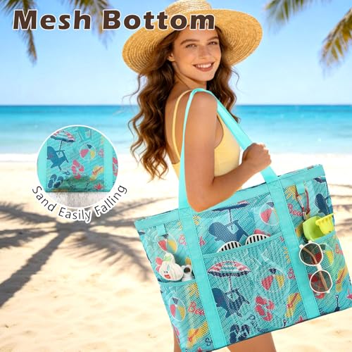 Image of Fammart Large Mesh Beach Bag for Women, Oversized Beach tote Swim Pool Bag