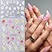 Embossed Flower Nail Art Stickers 5D Self-Adhesive Gold Daisy Nail Decals Colorful Hibiscus Flowers Nail Stickers Summer Floral French Tip Nail Decoration for Women Girls Nail Supplies 2 Sheets