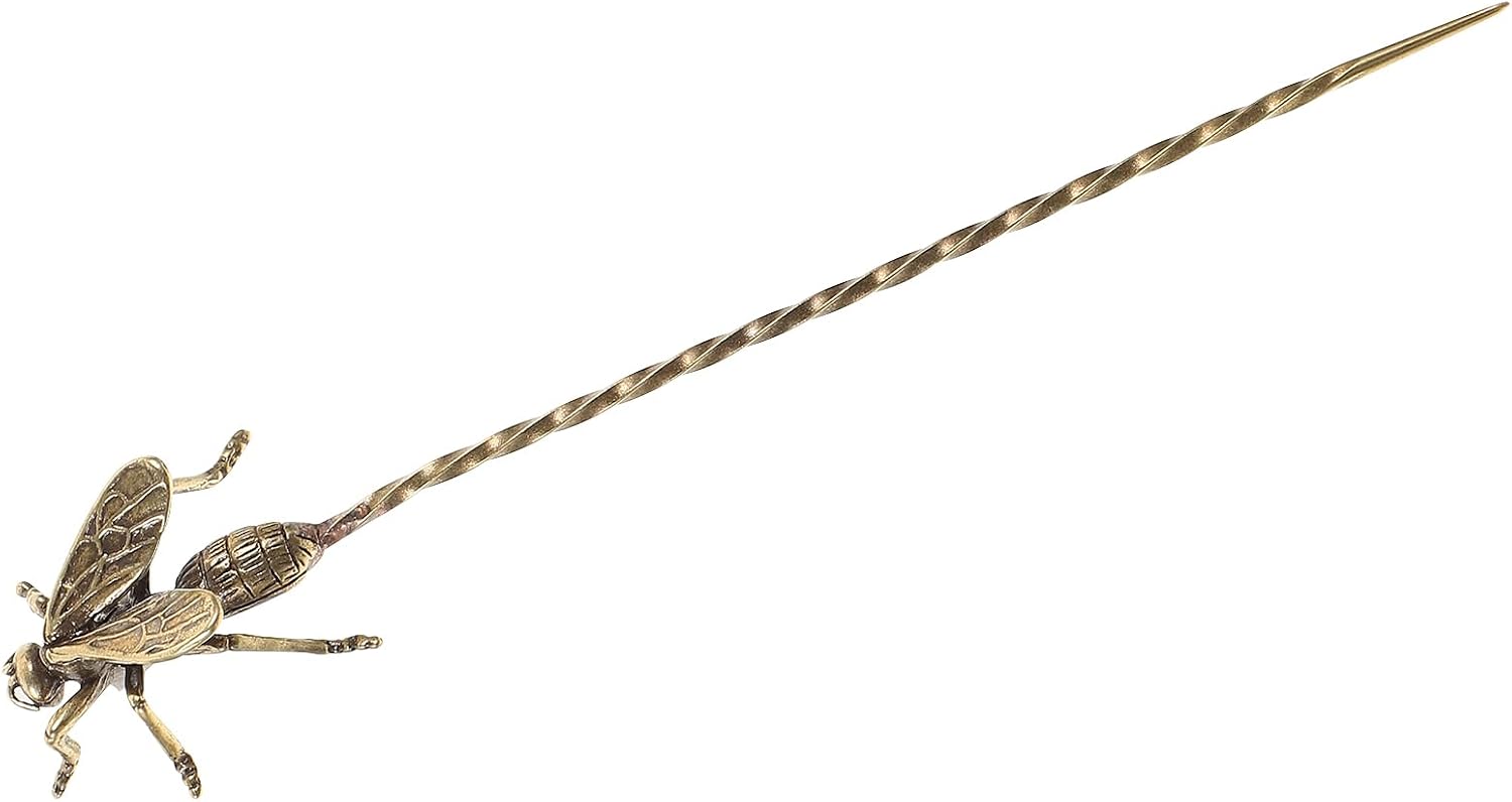 Luxshiny Vintage Brass Tea Needle - 6.57 Inch Teaware Cleaning Tool with Bee Shape Design for Tea Ceremony & Hair Clasp