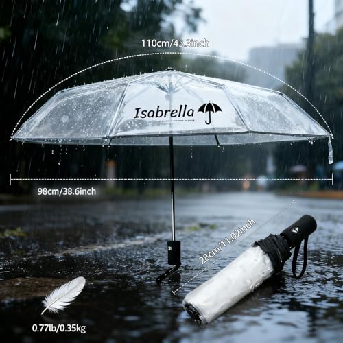 Image of ISABRELLA Clear Folding Umbrella for Rain & Sun Protection, Transparent Compact Umbrella for Women, Windproof Lightweight Travel Umbrella for Outdoor, Commute