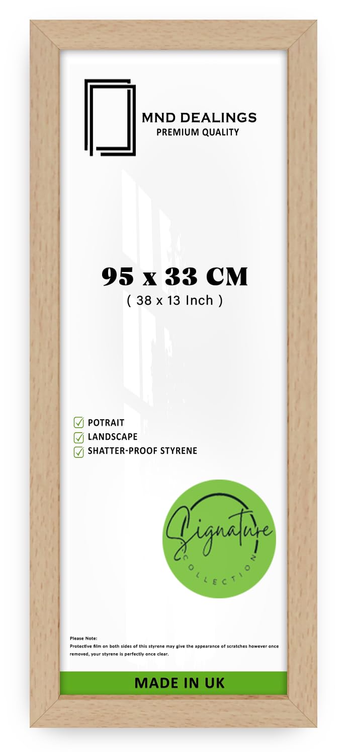 MND Dealings | Eton Picture Frame (95 x 33 CM) 33 x 95 cm for Posters, Certificates & Wall Décor, Perfect for Home, Office, Durable MDF Finish with Hooks [ Beech ] — image 1