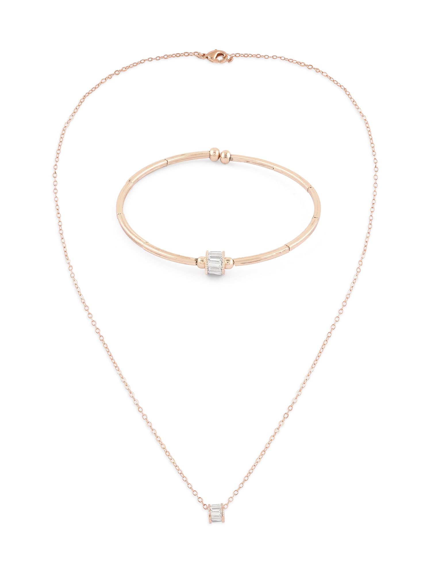 ZAVERI PEARLS Rose Gold Tone Contemporary Cubic Zirconia Pendant With Chain and Bracelet Set For Women-ZPFK18396 (B0DB2CPGH1) Amazon Price History, Amazon Price Tracker