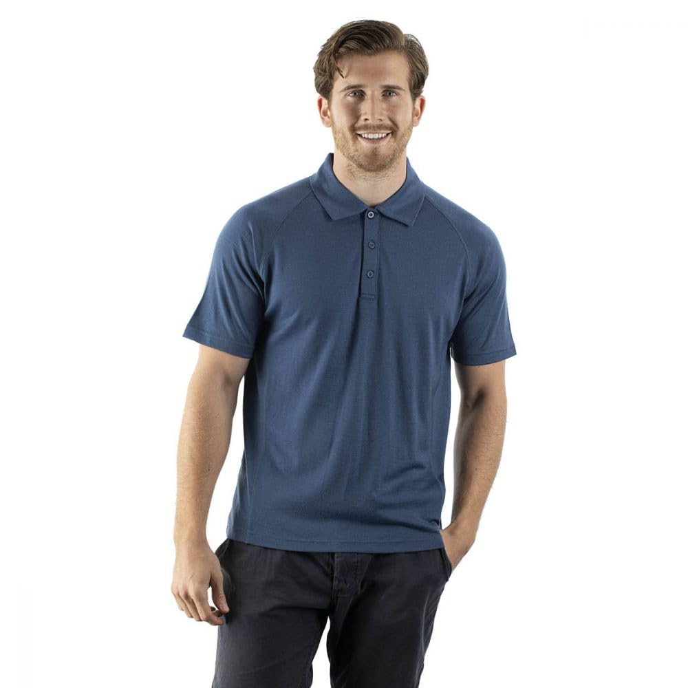Edz Men's Blue Merino Polo Shirt 200Gsm Denim L
