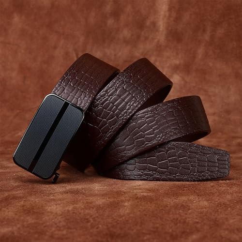 Automatic Buckle Dress Ratchet Belts for Men, Adjustable Genuine Leather Belt with Crocodile Pattern,A Brown,105CM/41.3''4