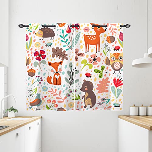 ANHOPE Woodland Animal Curtains Grommet Blackout Room Darkening Curtains with Safari Bear Fox Owl Print Pattern Light Blocking Window Drapes for Kids Baby Bedroom Living Room 2 Panels 29.5 x 63 Inch