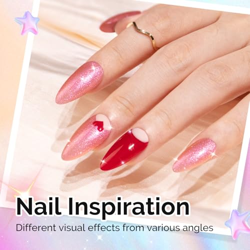 Image of MelodySusie Jelly Pink Aurora Shimmer Gel Nail Polish, Sparkle 0.5 Fl Oz Soak Off UV LED Red Glitter Gel Polish Gift for Women Nail Art Manicure Salon DIY Nail Design Decoration at Home-G2609