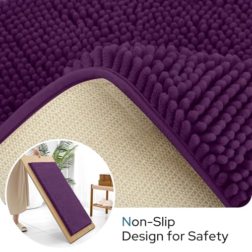 BYSURE Deep Purple Bathroom Rugs Sets 3 Piece with Toilet Lid Cover Non Slip Extra Absorbent Plush Chenille Soft Washable Bath Mats by BYSURE - Image 2