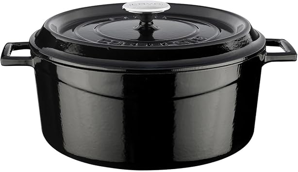 Lava Signature Enameled Cast-Iron Round Dutch Oven - 7 Quart, Obsidian Black