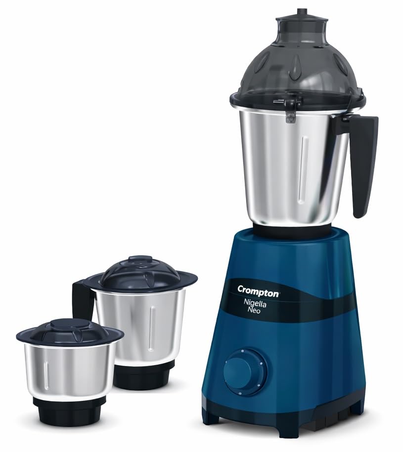 Image of Crompton Nigella Neo 750 Watts Mixer Grinder | Powertron Motor | 3 Stainless Steel Jars (1.5L, 1L, 500ml) | Heavy Duty Grinding, Blending, Chutney & Smoothie Maker for Kitchen