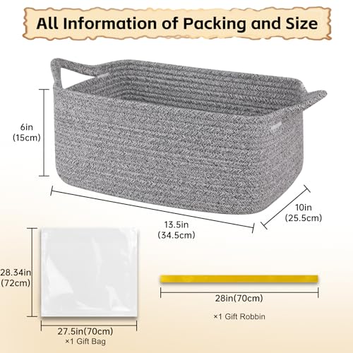 Image of OIAHOMY Woven Basket, Gift Basket Empty with Gift Bags and Ribbons, Rope Baskets for Baby Showers, Storage Baskets with Handles for Nursery, Pet Toy Organizer - Grey
