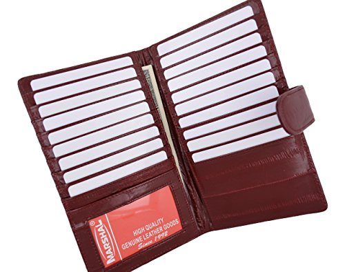Marshal New Eel Skin Leather Credit Card Holder Wallet 19 Card Slots & 1 Id Window With Snap (Burgundy) #TOP22
