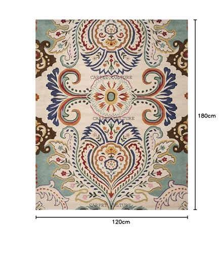 Image of Carpet Mahal Handmade Handwoven Tufted Made of 100% Soft Blended Wool Export Quality Carpets with 1 Inch Thickness (4x6 Feet) Color Multi