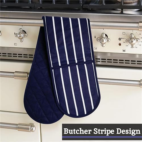 Premier Housewares 100% Cotton Double Oven Mitts, Striped, Heat Resistant, H83X W18X D2, Elegant Blue - Image 6
