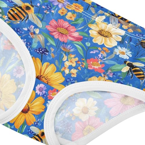 Wusikd Bees Flowers Girls' Underwear Cotton Blue Girls Briefs Soft Toddler Underwear 2T4