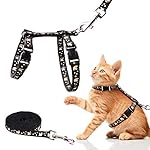 Cat Harness and Leash Set Gold Moons Stars Soft Nylon Escape Proof Adjustable for Kittens Small Animals Glow in The Dark (Black)