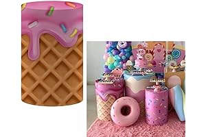 ittsmnt Pink Donut Glaze Cylinder Plinth Table Covers for Sweet Ice Cream...
