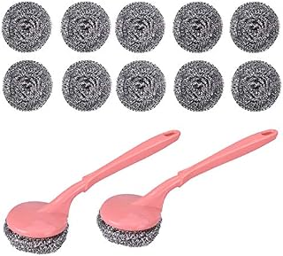 Yueser 20 Pieces Stainless Steel Scourers Decontamination Steel Wire Ball with 2pcs Plastic Handle for Kitchen Cleaning Tools