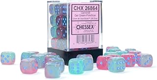 Chessex Dice Set â€“ 12mm Gemini: Gel Green-Pink/Blue Luminary Dice Block â€“ Dungeons and Dragons D&D DND TTRPG Dice â€“ Includes 36 Dice â€“ D6 (CHX26864)