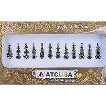 12 Black long Crystal Bindi Bridal face Jewels Forehead Tika Indian Bindis for women bindi Indian multicolor round long small gold Long 12 bindi - Black color