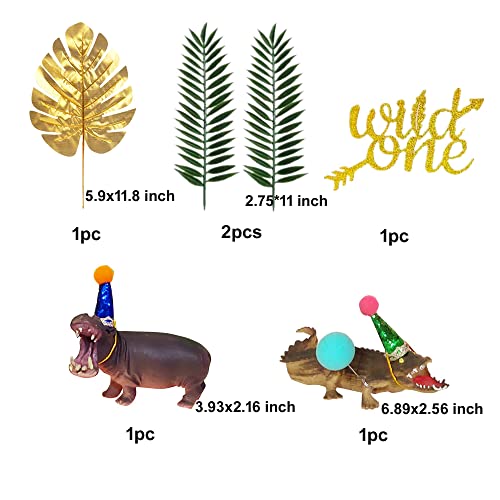 Crocodile Cake Topper, Jungle Safari Crocodile And Hippo Party Animal Wild One Cake Topper With Birthday Party Hat Balloon For Cake Decorations (Crocodile And Hippo) #TOP1