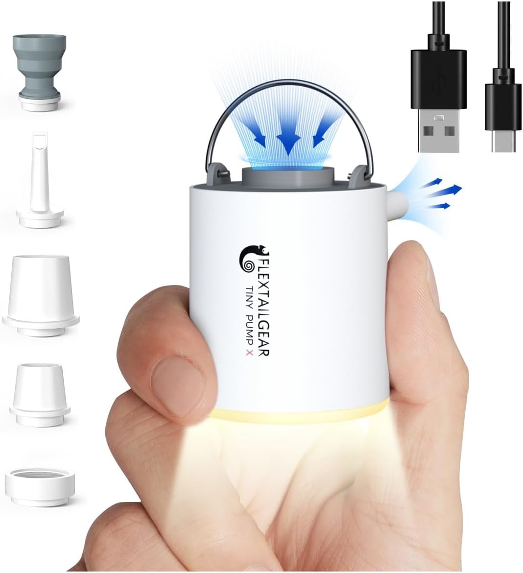 Tiny Pump X Portable Air Pump+ Camping Light Ultra-Mini Air Pump with 1300mAh Battery USB Rechargeable for Sleeping Pads Pool Floats Air Bed Air Mattress Swimming Ring