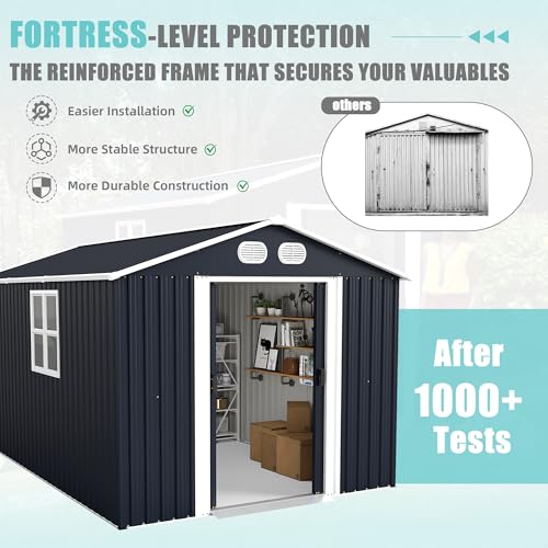 Image of KEIKI 8x12 FT Outdoor Storage Shed, Heavy-Duty Metal Shed with Lockable Doors & Air Vents, Weather-Resistant Garden Tool Storage for Backyard Patio, Dark Gray