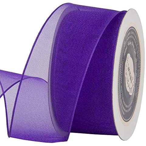 VATIN Purple Organza Wired Ribbon, 1-1/2" Purple Sheer Ribbon with Metallic Edge for Christmas Tree Decoration Gift Wrapping Wedding Crafts -25 Yards Cover