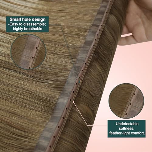 Image of Easyouth 100g 24 Inch Human Hair Butterfly Weft Extensions Balayage, Butterfly Weft Remy Hair Extensions Ombre, Medium Brown Balayage Blonde, Long Straight Hair, OVO Wefts Extension, Seamless Blend