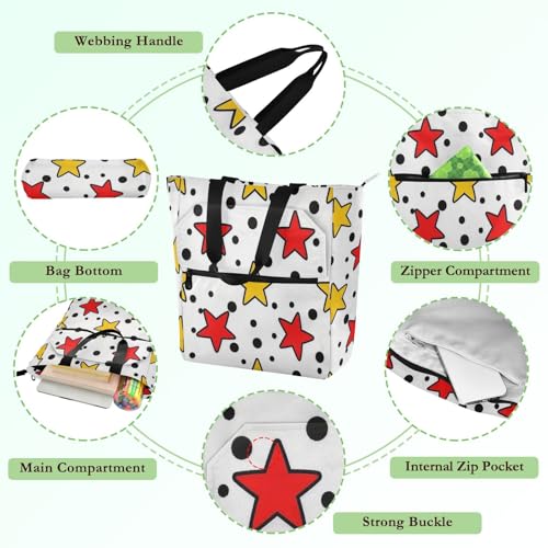 Books Totes Book Bag for Boys Girls Adults, Stars Colorful Black Dot Lightweight School Beach Bag Shopping Bag with Zipper for School Work Travel3