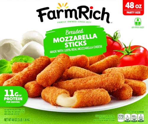 Farm Rich Mozzarella Cheese Sticks - Frozen Appetizers for Parties, Breaded Cheese Stick, 48 oz Pack...