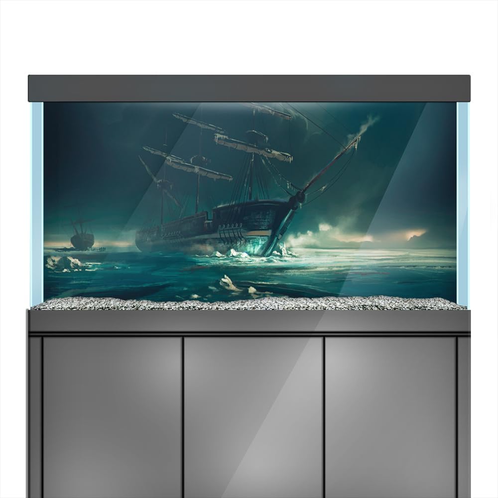 Aquarium Background Stickers - Sailboat Storm Wave - Fish Tank Reptile Terrarium Decor Poster (120 x 60 cm / (47.2 x 23.6 inches))