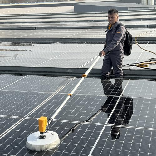 Cepillo de Limpieza para Paneles solares: fregador eléctrico de Alta eficiencia con Mango telescópico para una eficaz eliminación de Polvo y Suciedad. Ideal para el mante