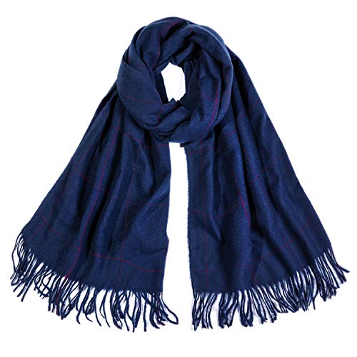 SOJOS Plaid Scarf Warm Soft Women's Fashion Long Shawl Grid Winter Warm Lattice Large Scarves SC329 with Dark Blue