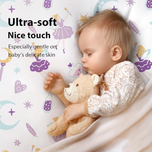 Image of Baby Crib Sheets Girl, 3 Pack Toddler Bed Sheets Fitted for 52 inchx28 inch Standard Crib and Toddler Mattresses, Super Soft Microfiber Purple Magic Fairy