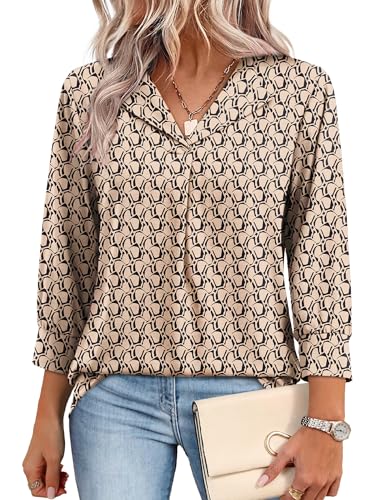 Image of WIHOLL 3 /4 Length Sleeve Womens Tops Dressy Casual Blouses Summer Spring Trendy Business Outfits Fashion Clothing