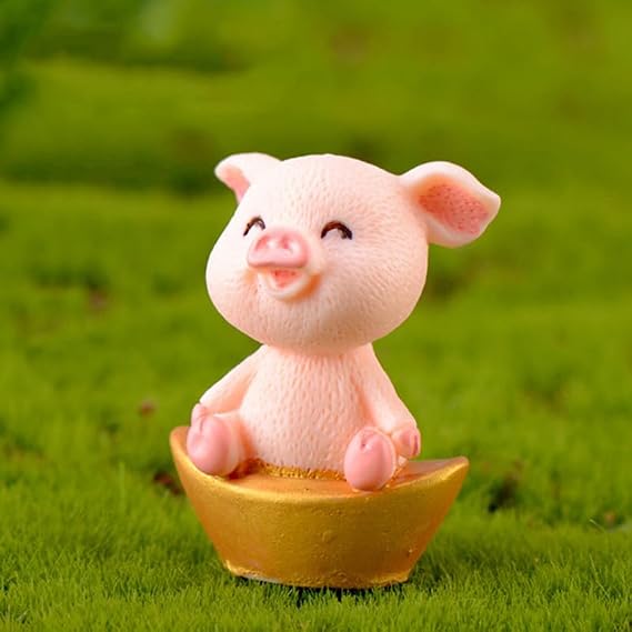 8Pcs Resin Mini Golden Piglet DIY Gardening Micro Landscape Resin Decoration Piglet Desktop Resin Crafts