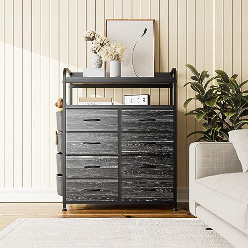 Image of Lulive Dresser TV Stand with 8 Drawers, Chest of Drawers for Bedroom with Side Pockets, Fabric Storage Dresser, Organizer Unit for Hallway, Closet (8 Drawers - Charcoal Black)